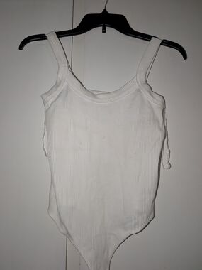 No Boundaries White Ribbed Tank Bodysuit
